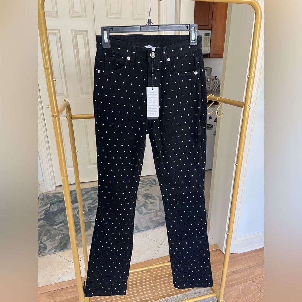 NWT- Gianni Bini rhinestone straight leg black denim jean.